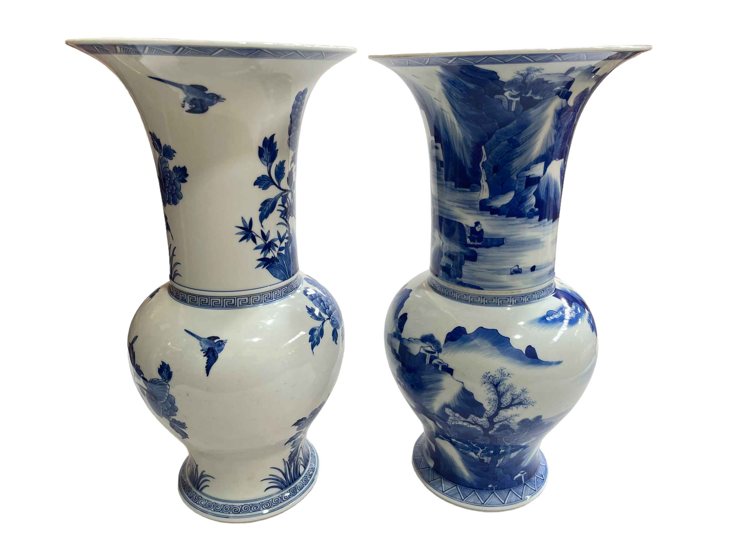 Two large Chinese blue and white vases having exotic bird and landscape decoration, - Image 3 of 4