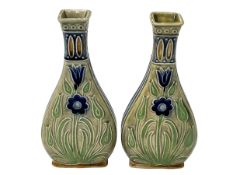 Pair Doulton Lambeth tulip vases, 22cm.