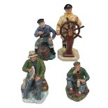 Four Royal Doulton figures including The Helmsman and The Lobsterman.