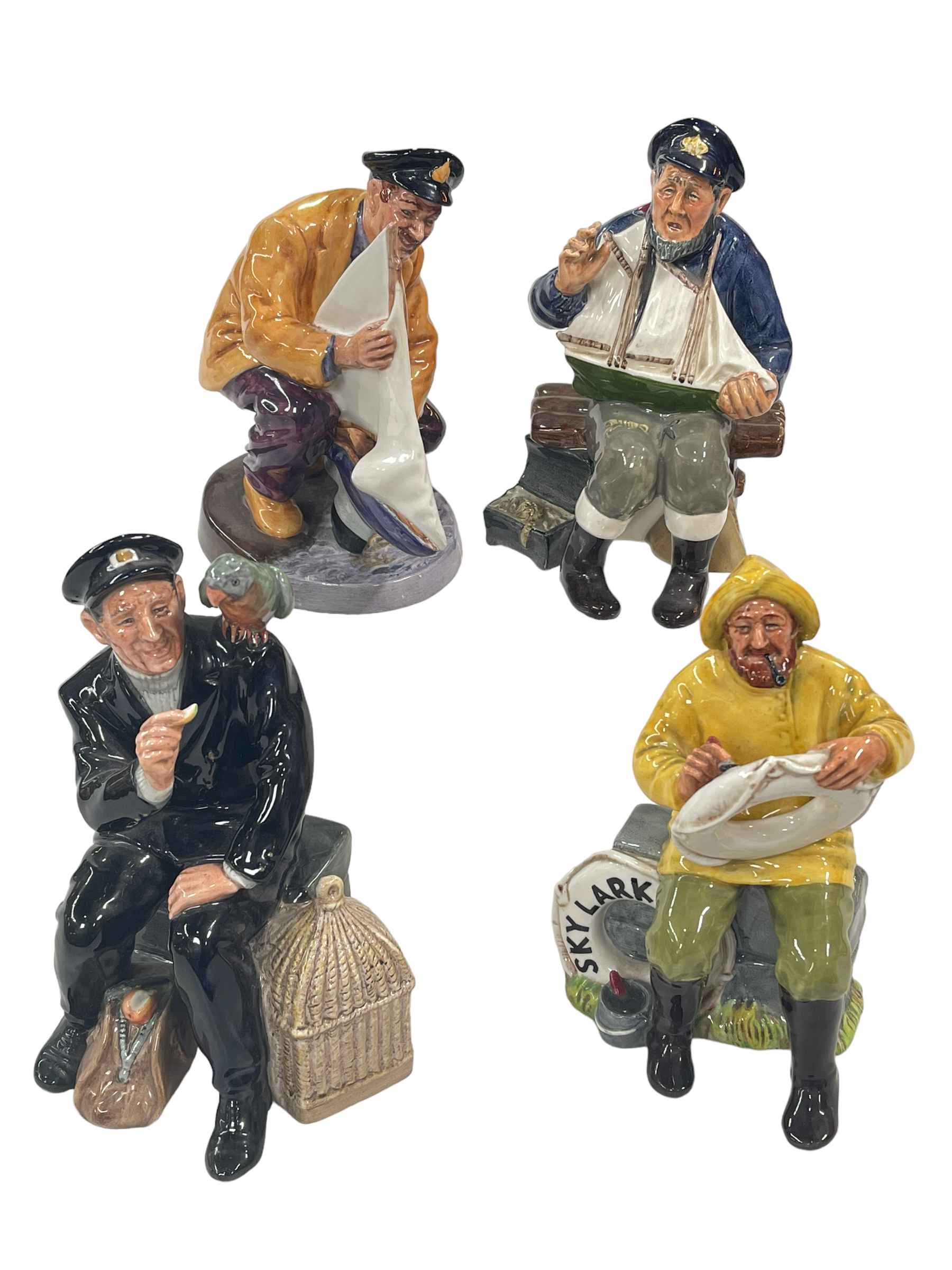 Four Royal Doulton figures including Shore Leave and Sailors Holiday.