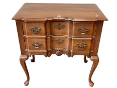 Reproduction shaped front two drawer lowboy on cabriole legs, 77.5cm by 77.5cm by 45.5cm.