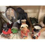 MJ Hummel jars, character jugs, mirror, cat planter, scales with weights, vintage petrol can, etc.