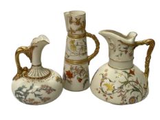 Three Royal Worcester ivorine ware jugs, tallest 19.5cm.
