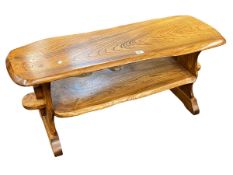 Naturalistic elm two tier coffee table, 41cm by 98cm by 37cm.