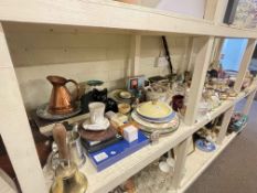 Torquay wares, Minton blue and white plates, hand painted vases, copper kettle, brass Bunsen Burner,