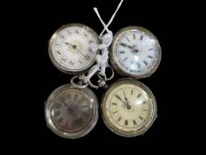 Four silver fob watches.