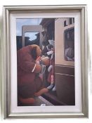 Tony Linsell, Two's Company, oil on canvas, signed lower right, 90cm by 59cm, in silvered frame.