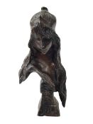 Bronze Art Nouveau style maiden bust, 19cm.