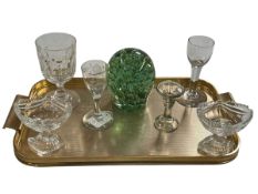 Large 19th Century green glass dump, pair of early 19th Century cut glass salts,