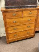 Victorian satin walnut chest of two short above three long drawers, 110.5cm by 103cm by 49cm.