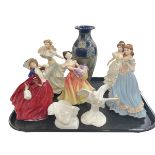 Royal Doulton Stoneware vases, four Royal Doulton figures,