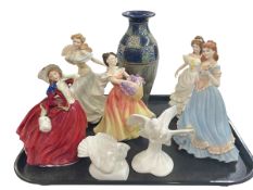 Royal Doulton Stoneware vases, four Royal Doulton figures,