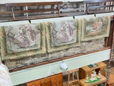 Collection of six tapestry wall hangings, largest 2.50 by 1.45.