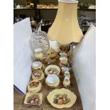 Nineteen pieces of Aynsley Orchard Gold including table lamp, and large crystal vase.