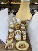 Nineteen pieces of Aynsley Orchard Gold including table lamp, and large crystal vase.