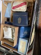 Collection of coins inc Prince of Wales Investiture silver medal in box,