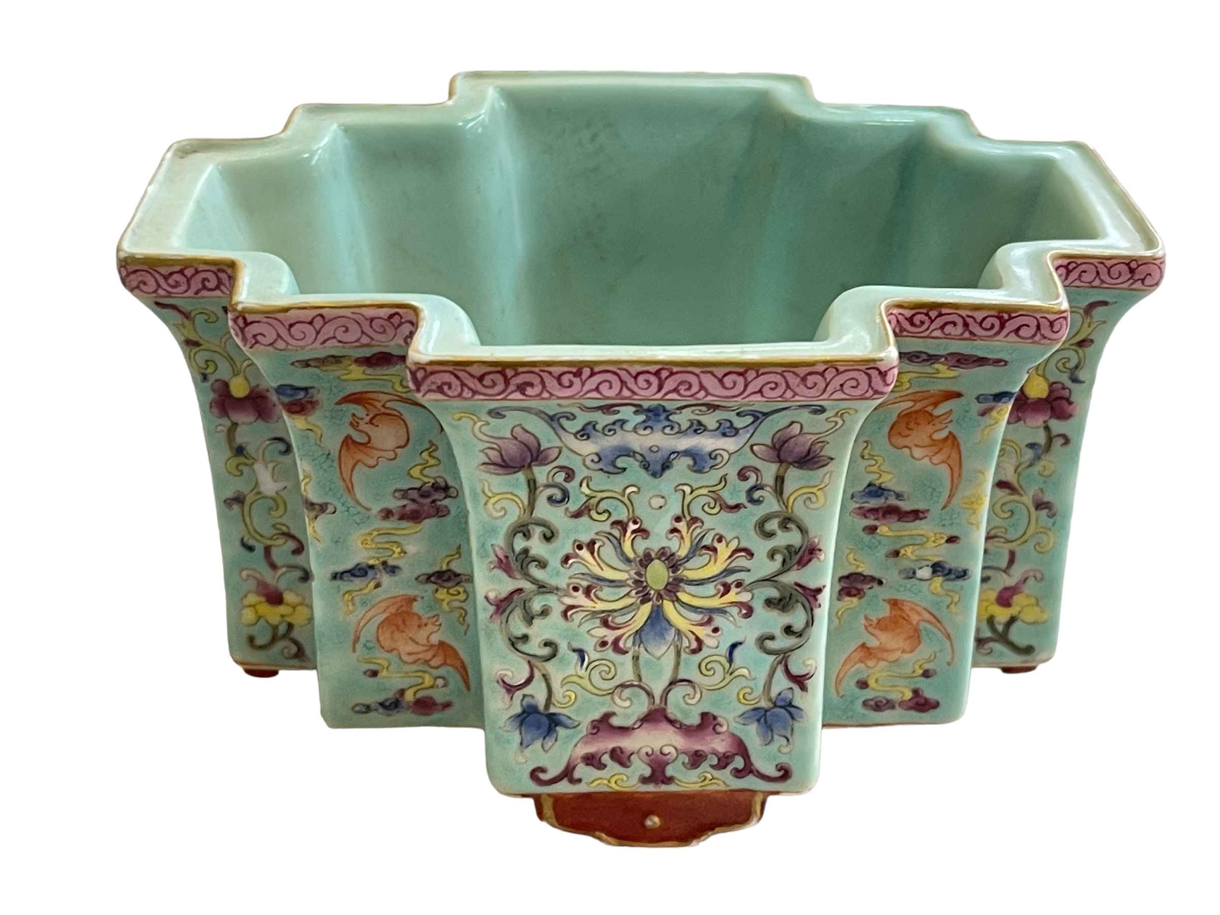 Chinese pottery Bonsai planter decorated with bats and floral design, Quinlong mark to base, 7. - Image 2 of 3