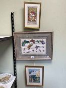 Two small Indian pictures with calligraphy verso, and Chinese insect painting (3).