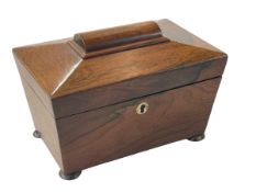 Victorian rosewood two compartment tea caddy, 20cm across.