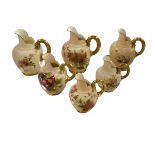 Six Royal Worcester blush ware flat backed jugs.