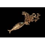 9 carat gold reticulated fish pendant with 9 carat gold chain (fish 3.75cm length).