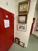 Two gilt framed seascapes and four other pictures (6).