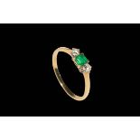 Yellow gold, emerald and diamond ring.