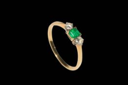 Yellow gold, emerald and diamond ring.