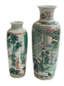 Two Chinese famille verte vases with figures in scenes, largest 28cm.