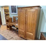 Pine bedroom furniture comprising wardrobe, dressing table and stool, and pair pedestals.