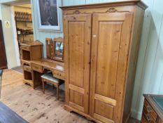 Pine bedroom furniture comprising wardrobe, dressing table and stool, and pair pedestals.