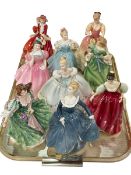 Nine Royal Doulton figures including Michael Doulton Sarah.