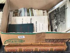 Box of railway photographs, postcards, books including topo interest, Tuck and Sons, etc.
