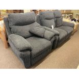Lazboy two seater settee and chair in grey striped fabric.