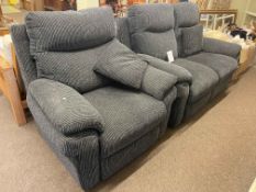 Lazboy two seater settee and chair in grey striped fabric.