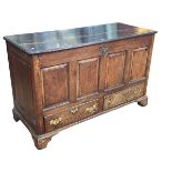 Antique oak mule chest, 139cm wide.