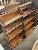 Oak wall rack, mahogany wall shelf and mahogany standing shelf unit.