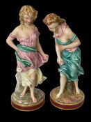 Pair Royal Worcester coloured Parian figures, Before the Wind and Against the Wind, impressed marks,