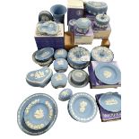 Collection of Wedgwood blue Jasperware, some with boxes.