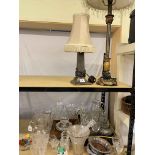 Collection of glass, table lamps, serving trays, etc.