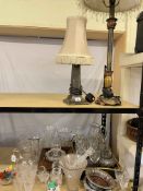 Collection of glass, table lamps, serving trays, etc.