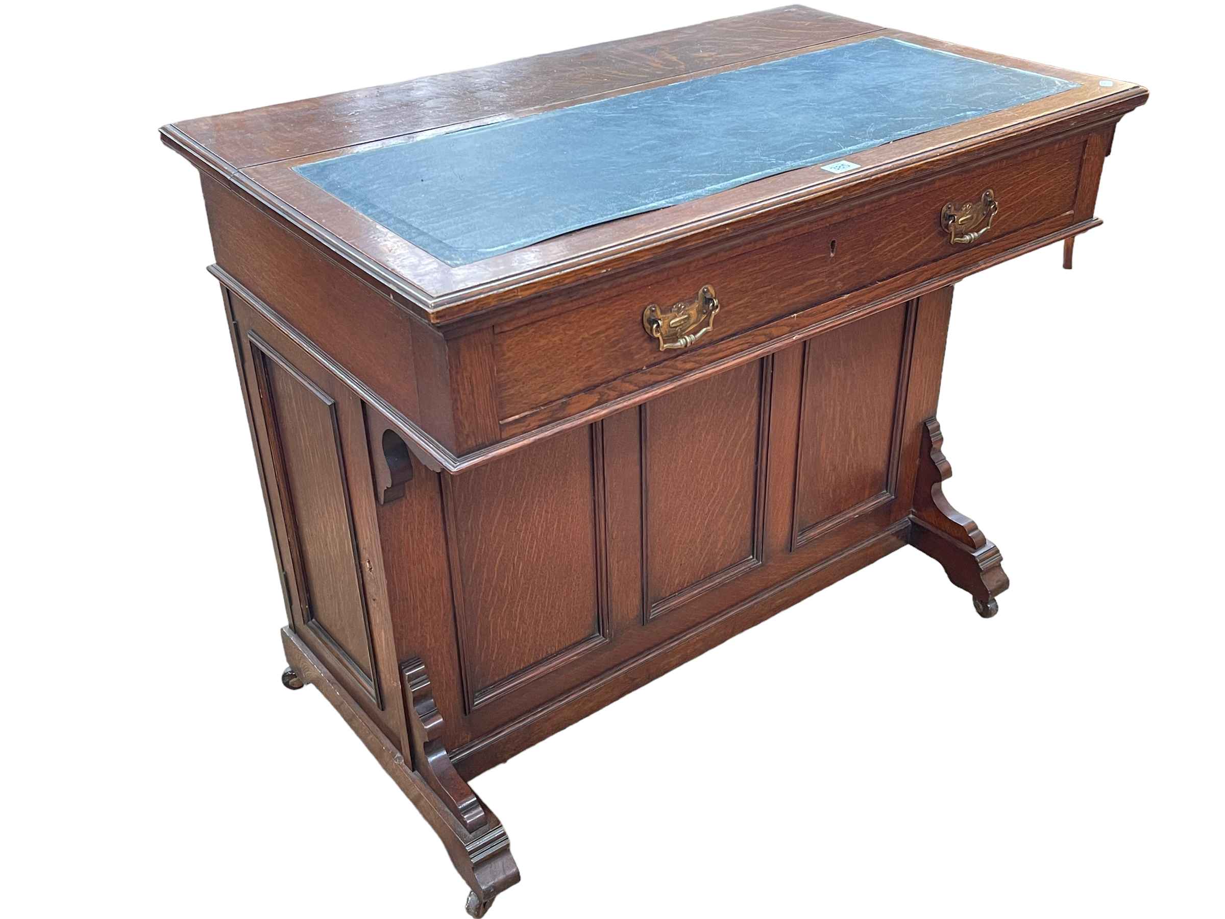 Late Victorian oak writing table, 92cm wide. - Image 2 of 2
