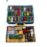 Collection of Diecast vehicle toys including Matchbox, collectors carry case, etc.