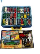 Collection of Diecast vehicle toys including Matchbox, collectors carry case, etc.