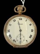 9 carat gold keyless gents pocket watch with Waltham movement.