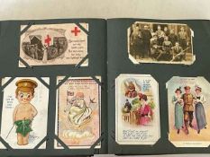 Album of WWI postcards including silks, art and Patriotic War, etc, approx 250.