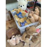 Box of teddy bears including Paddington, Steiff Fyn, etc.