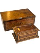Victorian walnut and marquetry inlay writing box and small mahogany box.