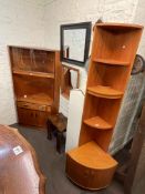 Two teak G Plan wall units, nest of walnut tables, oak barometer and two wall mirrors.