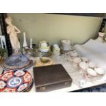 Collectors plates, part teawares, cased vanity accessories, glass, etc.